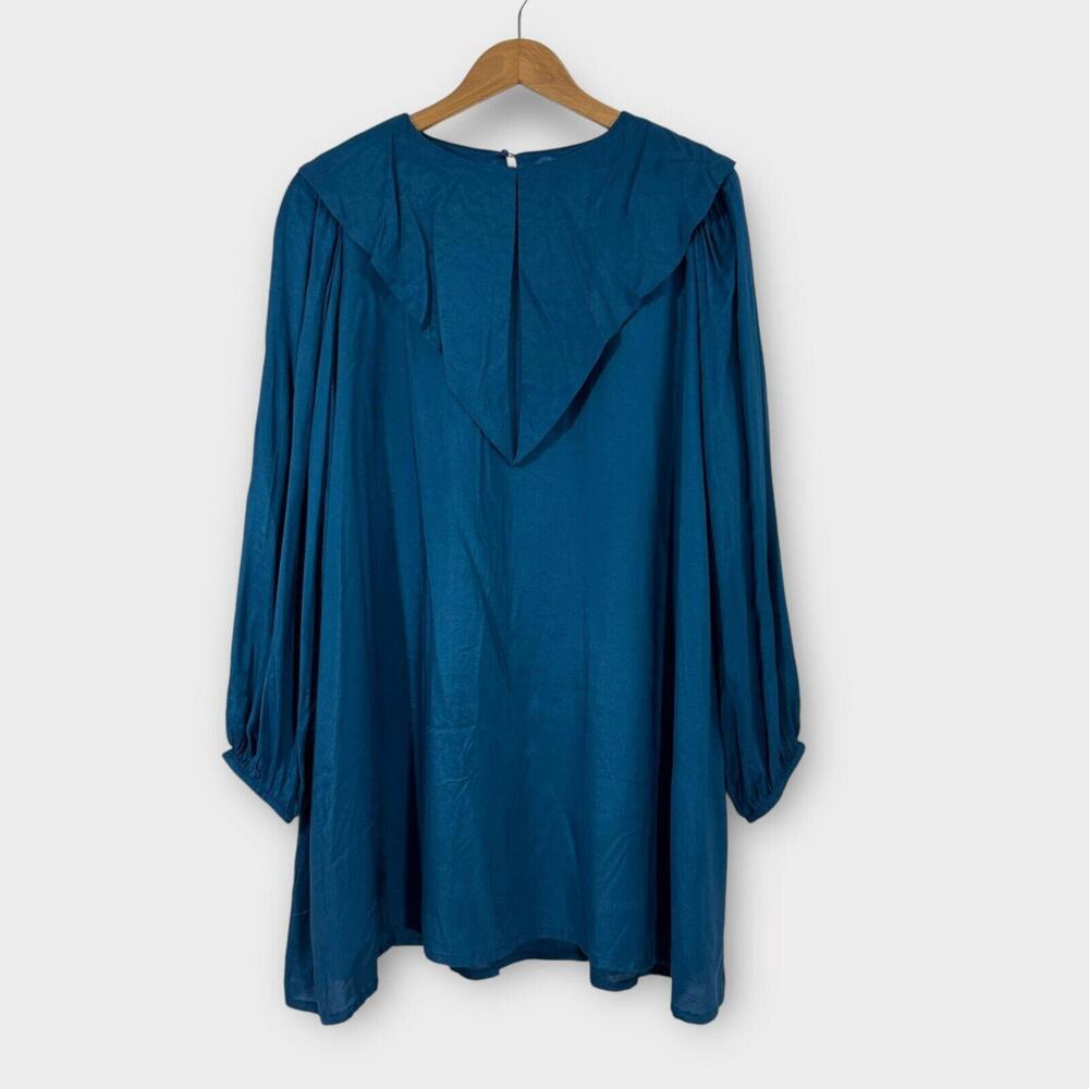 Wild Pony Women’s Size Small Solid Blue Collared Detail Viscose Mini Dress